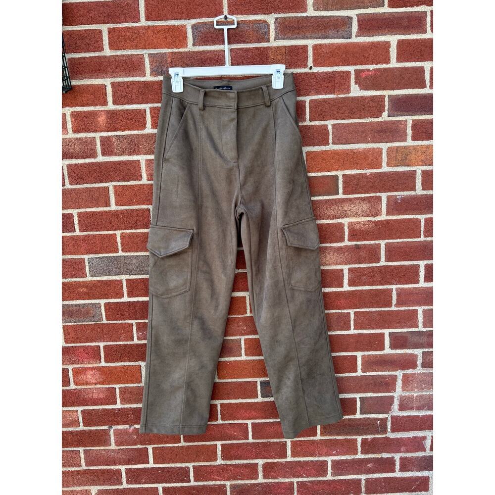 Counterparts Brown Faux Suede Cargo Pants Womens Small High Rise Straight Leg - Picture 2 of 7